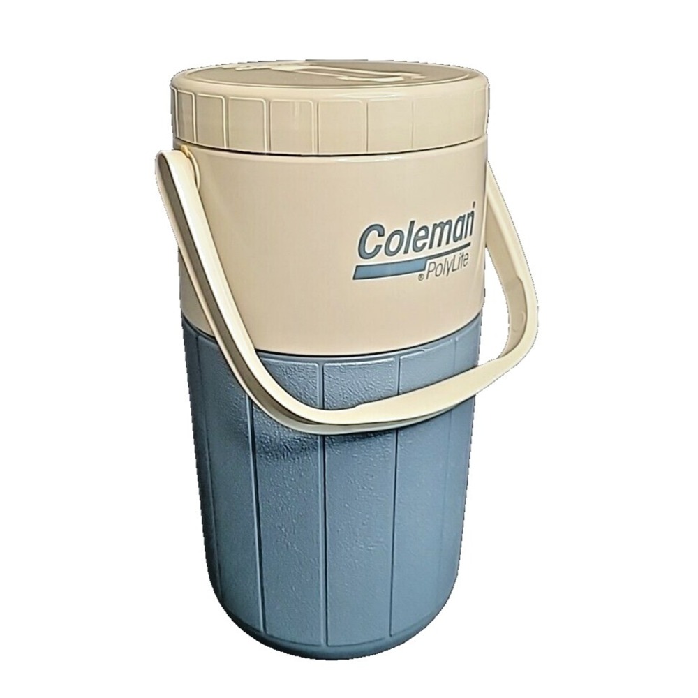 Coleman Polylite 1/2 Gallon Water Jug Cooler #5590 Blue Off White Vintage